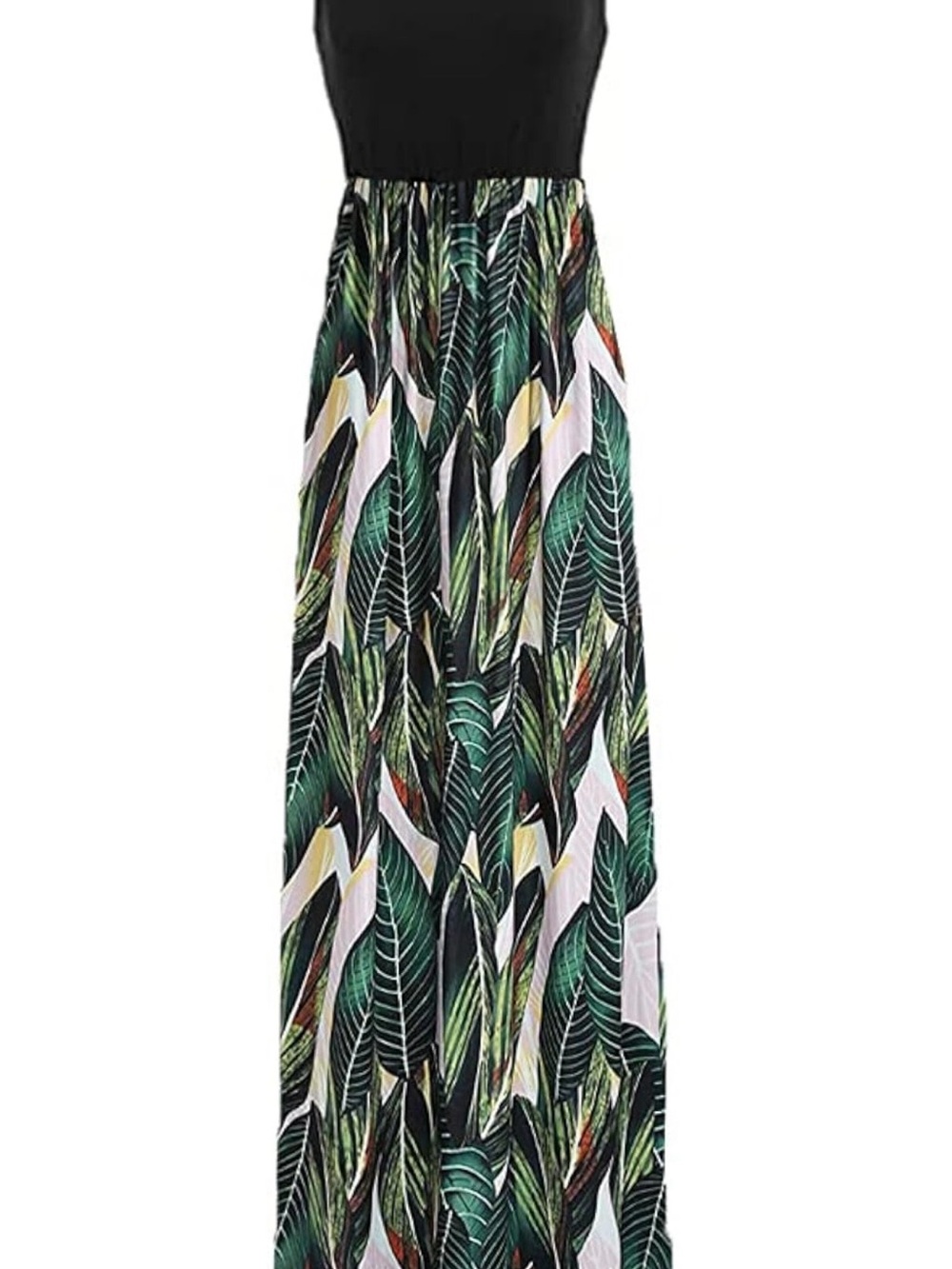 Tropical Leaf Print Maxi Skirt - Green